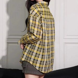 L LOVE Women's Boho Retro Oversize Fringe Flannel Shirt
